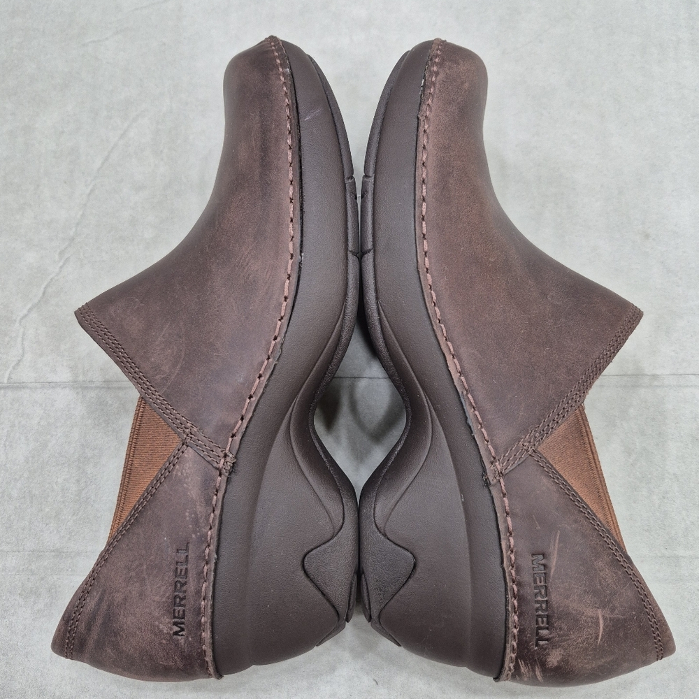 Merrell Emma clogs women's 7 brunette brown leather slip on elastic side panels - Picture 8 of 12